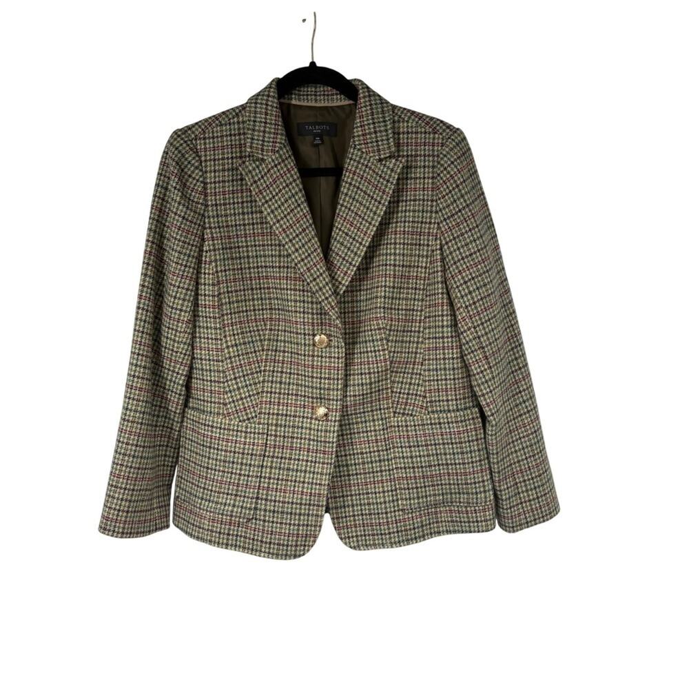 Talbots Blazer Green Multicolor Plaid Double Button Closure 14P Womens